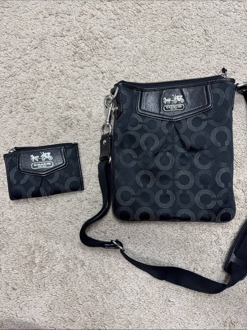 Coach Black Signature Crossbody with Matching Card Case